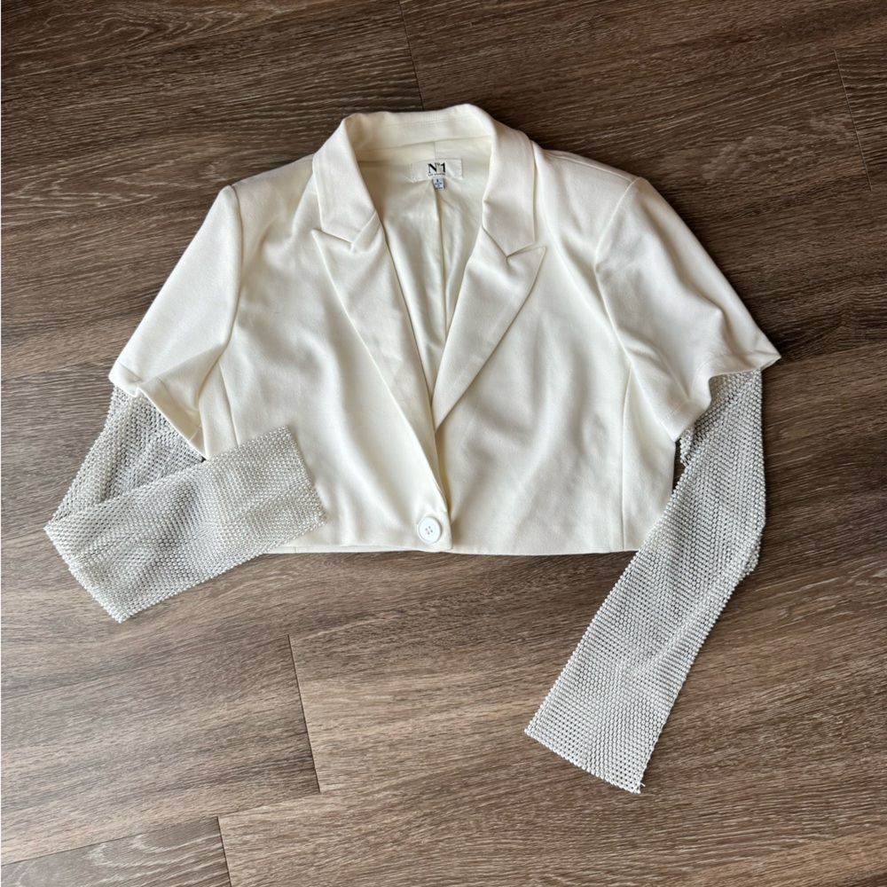 Cropped Blazer with Mesh Sleeves